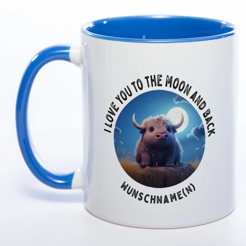 Motiv-Tasse mit Spruch "I love you to the moon and back" mit Name(n) spülmaschinenfest