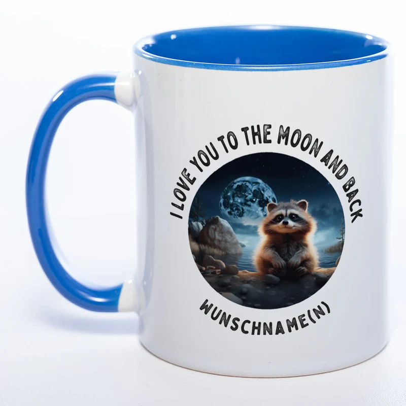 Motiv-Tasse mit Spruch "I love you to the moon and back" mit Name(n) spülmaschinenfest