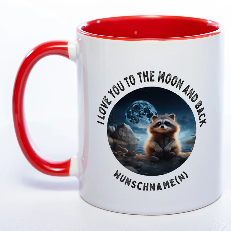 Motiv-Tasse mit Spruch "I love you to the moon and back" mit Name(n) spülmaschinenfest