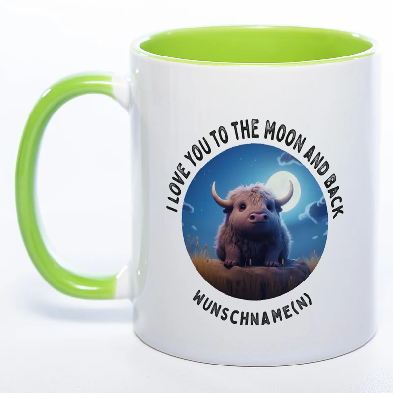 Motiv-Tasse mit Spruch "I love you to the moon and back" mit Name(n) spülmaschinenfest