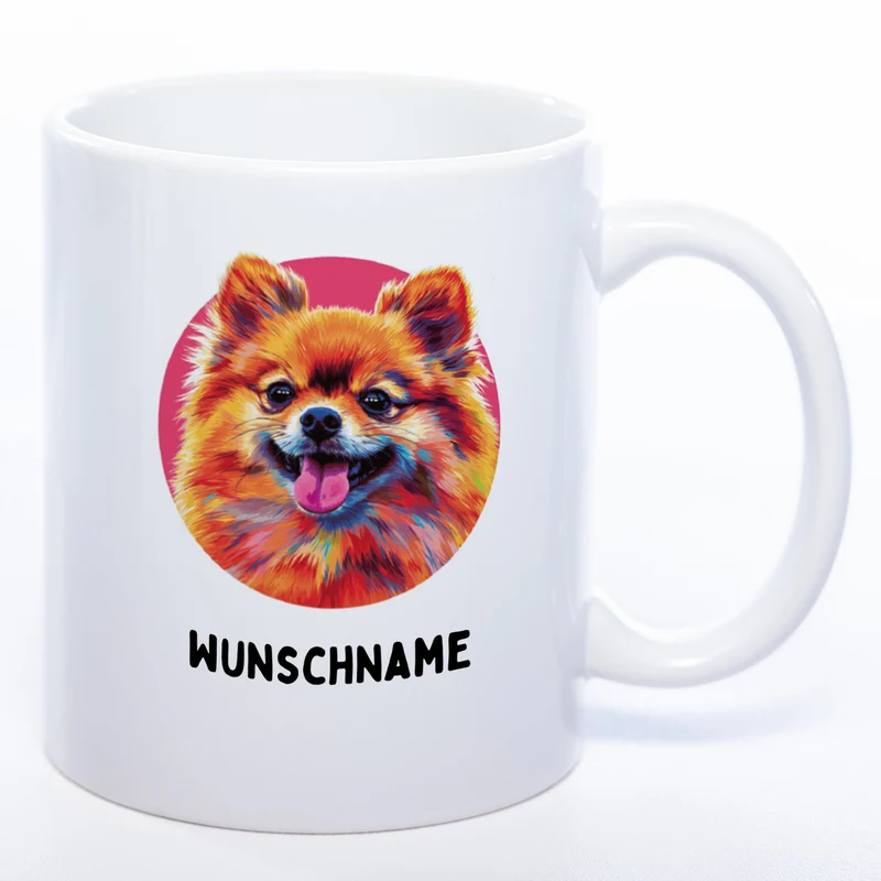 Mug Art Tasse mit Pomeranian Zwergspitz Motiv 3 & wahlweise mit NAME - Kaffeetasse StickyWorld Exclusive