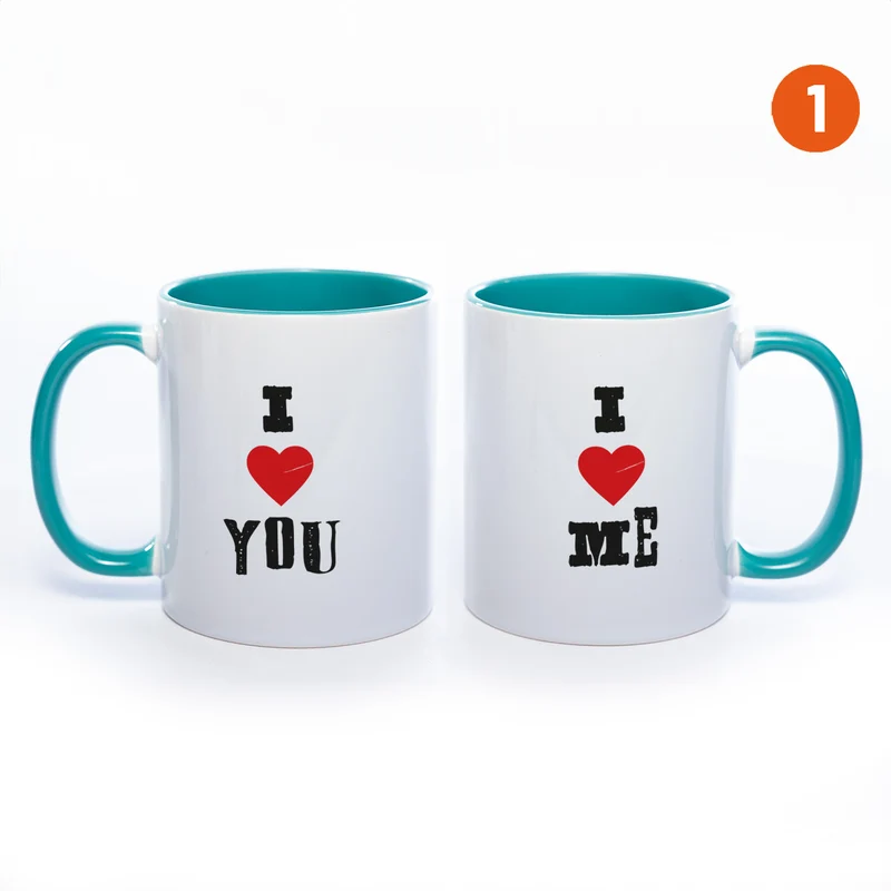 Motiv - Tasse mit Sprüchen "I LOVE ME" & "I LOVE YOU" spülmaschinenfest