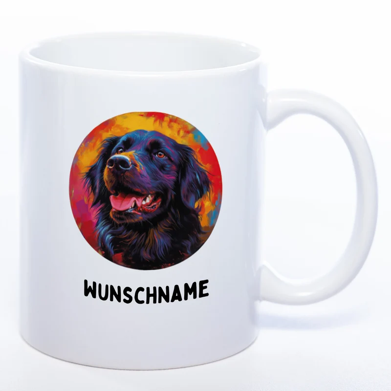 Mug Art Tasse mit Flat coated Retriever & wahlweise mit NAMEN - Kaffeetasse StickyWorld Exclusive