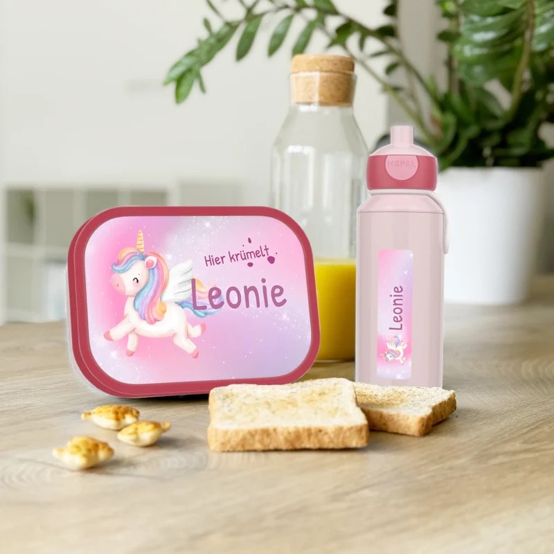 Personalisierte Mepal Campus Bento Brotdose/Trinkflasche im Einhorn Design mit Namen