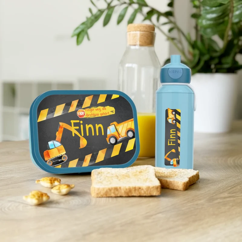 Personalisierte Mepal Campus Bento Brotdose/Trinkflasche im Baustellen Design mit Namen