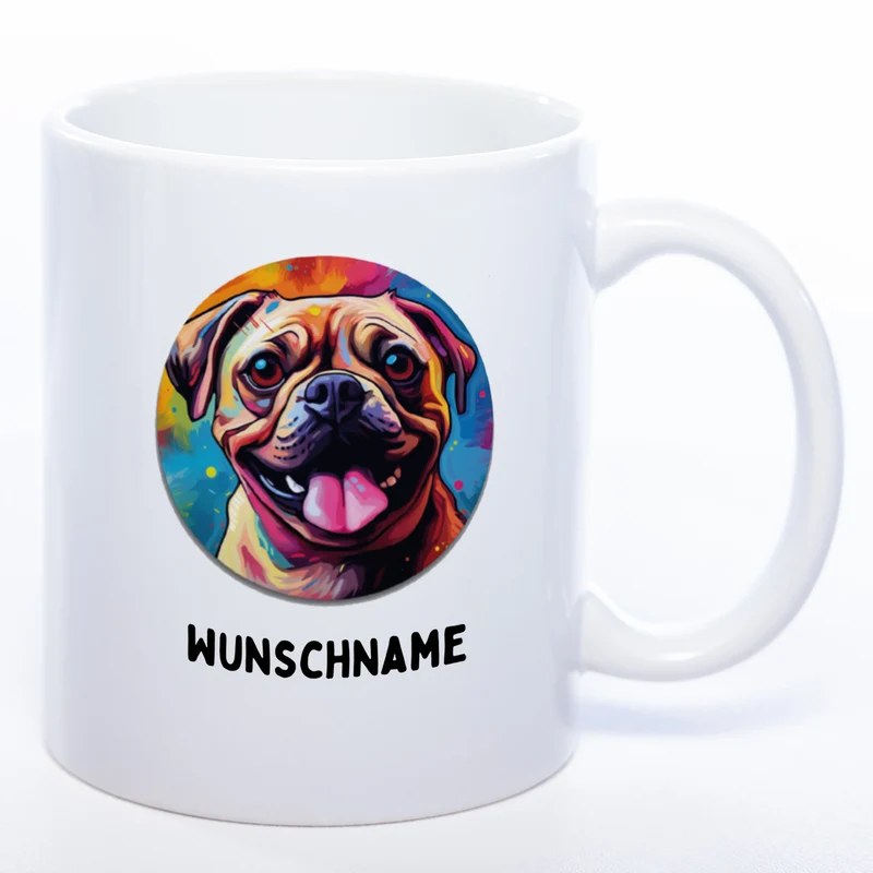 Mug Art Tasse mit Mops Motiv 2 & wahlweise mit NAMEN - Kaffeetasse StickyWorld Exclusive