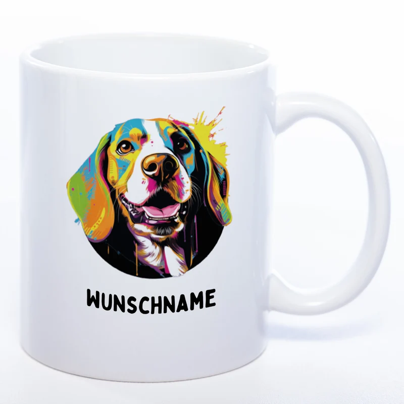 Mug Art Tasse mit Beagle Motiv 3 & wahlweise mit NAMEN - Kaffeetasse StickyWorld Exclusive