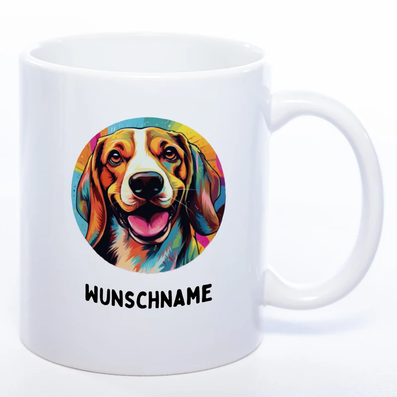 Mug Art Tasse mit Beagle & wahlweise mit NAMEN- Kaffeetasse StickyWorld Exclusive