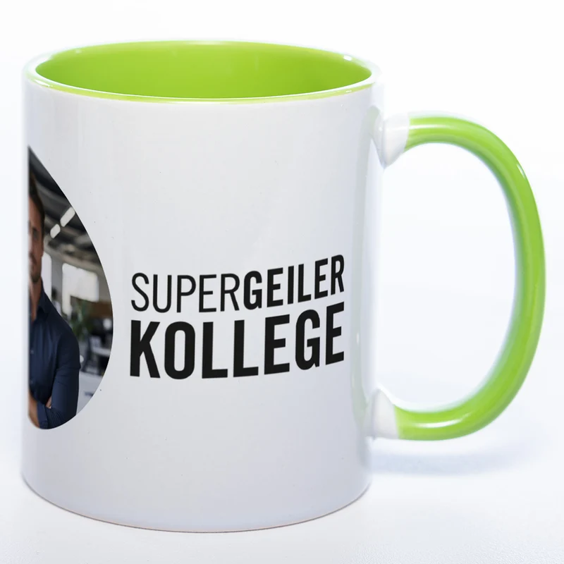 Spülmaschinenfeste Tasse "Supergeiler Kollege" mit Foto (HD Druck) | Jetzt selbst gestalten!