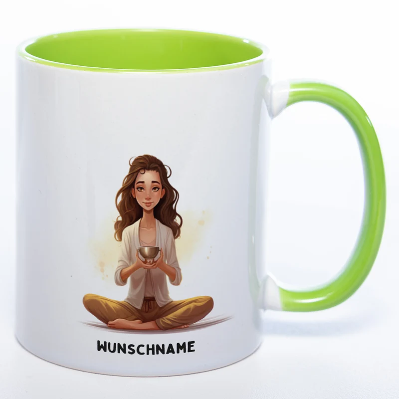 Motiv-Tasse Yoga Ruhe-Royalty mit Wunschnamen - Teetasse StickyWorld Exclusive spülmaschinenfest