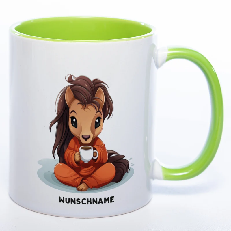 Motiv-Tasse Yogapferd 2 mit Wunschnamen - Teetasse StickyWorld Exclusive spülmaschinenfest