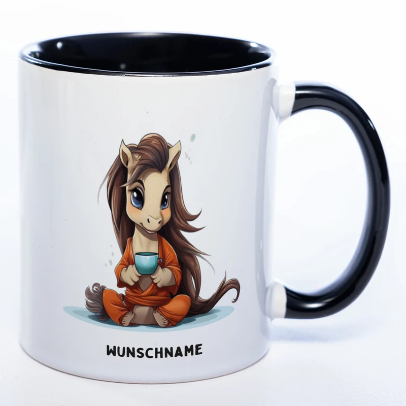 Motiv-Tasse Yogapferd mit Wunschnamen- Teetasse StickyWorld Exclusive spülmaschinenfest