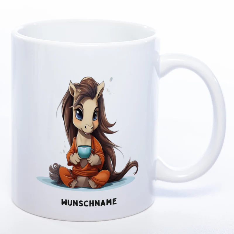 Motiv-Tasse Yogapferd mit Wunschnamen- Teetasse StickyWorld Exclusive spülmaschinenfest