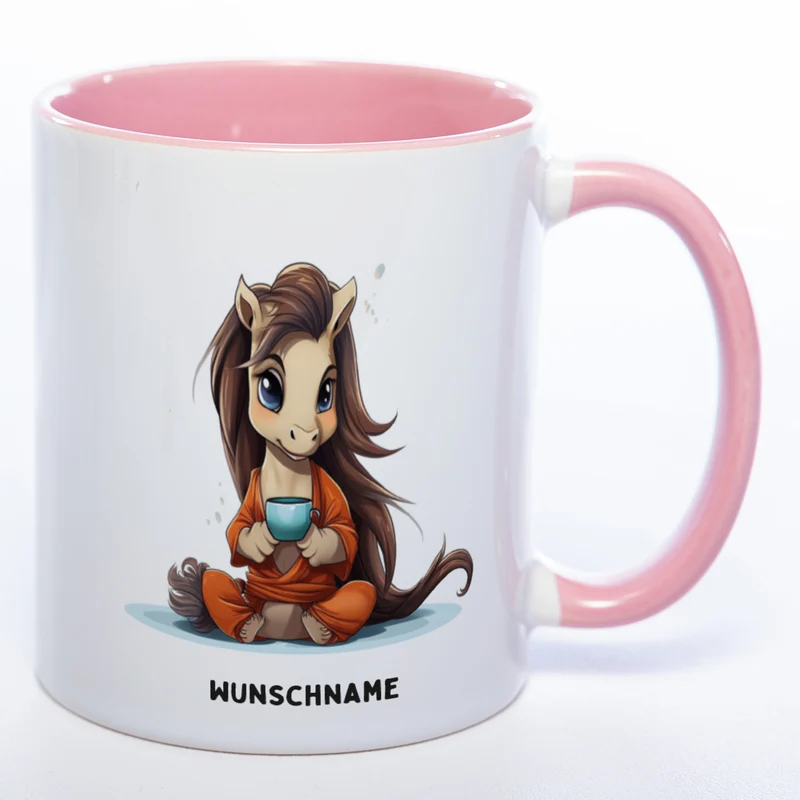 Motiv-Tasse Yogapferd mit Wunschnamen- Teetasse StickyWorld Exclusive spülmaschinenfest