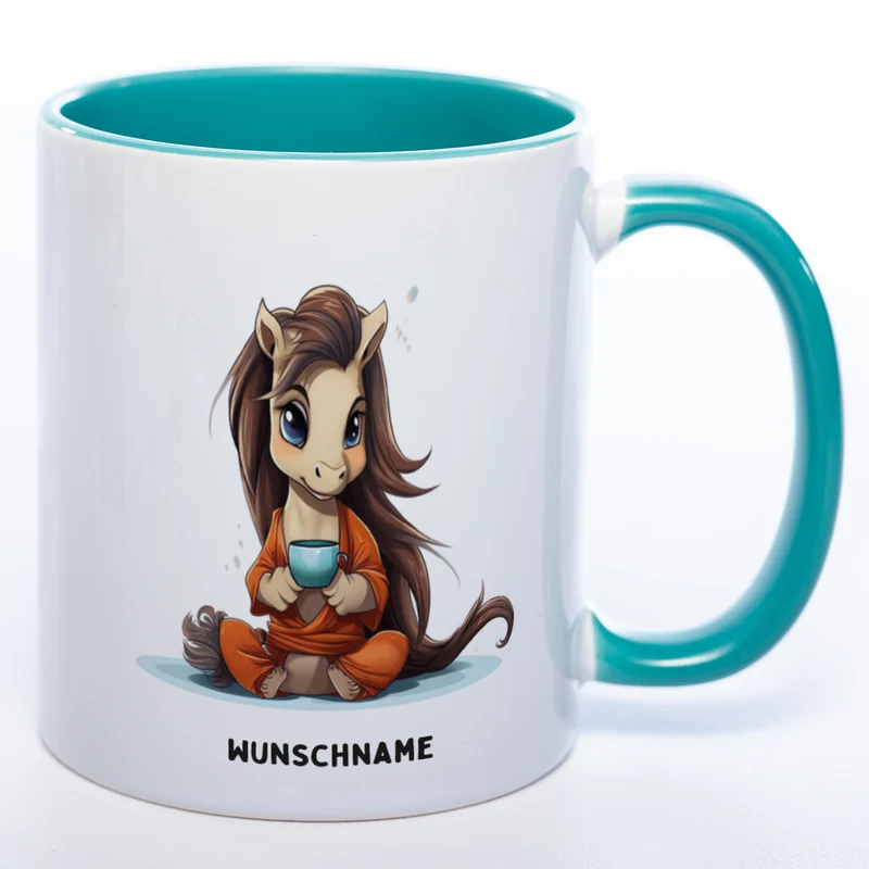 Motiv-Tasse Yogapferd mit Wunschnamen- Teetasse StickyWorld Exclusive spülmaschinenfest