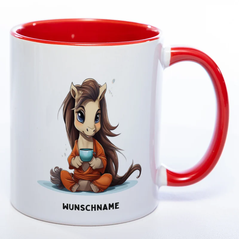 Motiv-Tasse Yogapferd mit Wunschnamen- Teetasse StickyWorld Exclusive spülmaschinenfest