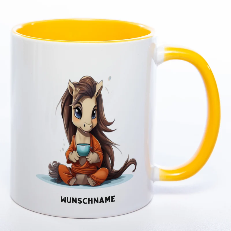 Motiv-Tasse Yogapferd mit Wunschnamen- Teetasse StickyWorld Exclusive spülmaschinenfest