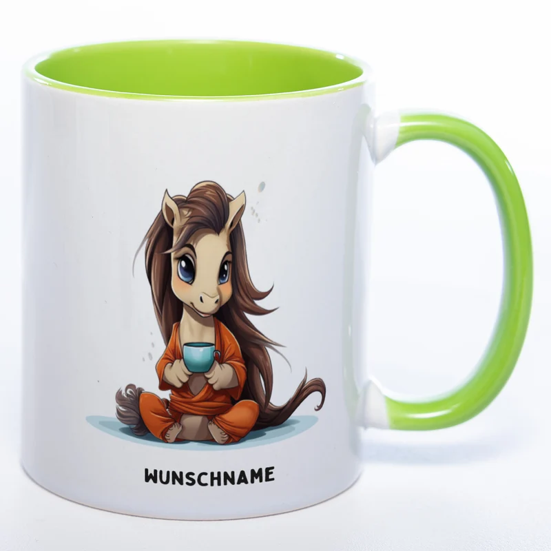 Motiv-Tasse Yogapferd mit Wunschnamen- Teetasse StickyWorld Exclusive spülmaschinenfest