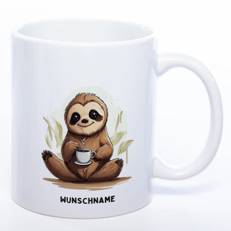 Motiv-Tasse Yogafaultier 3 mit Wunschnamen - Teetasse StickyWorld Exclusive spülmaschinenfest