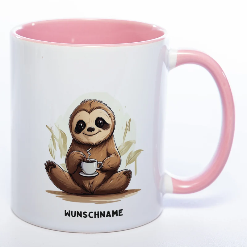Motiv-Tasse Yogafaultier 3 mit Wunschnamen - Teetasse StickyWorld Exclusive spülmaschinenfest
