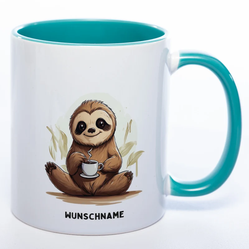 Motiv-Tasse Yogafaultier 3 mit Wunschnamen - Teetasse StickyWorld Exclusive spülmaschinenfest