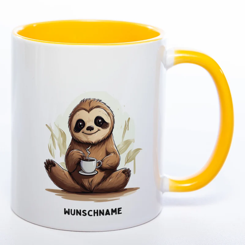 Motiv-Tasse Yogafaultier 3 mit Wunschnamen - Teetasse StickyWorld Exclusive spülmaschinenfest