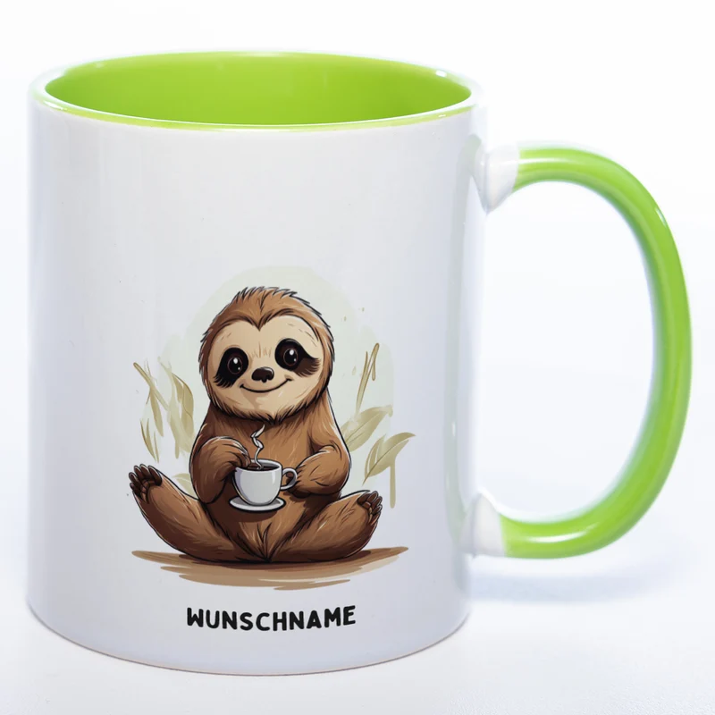 Motiv-Tasse Yogafaultier 3 mit Wunschnamen - Teetasse StickyWorld Exclusive spülmaschinenfest