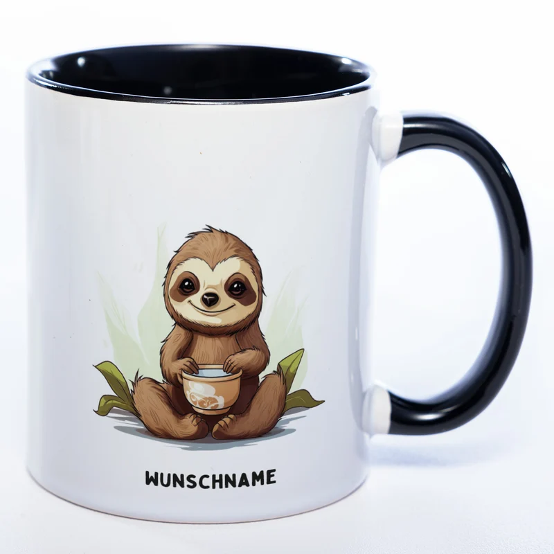 Motiv-Tasse Yogafaultier 2 mit Wunschnamen - Teetasse StickyWorld Exclusive spülmaschinenfest