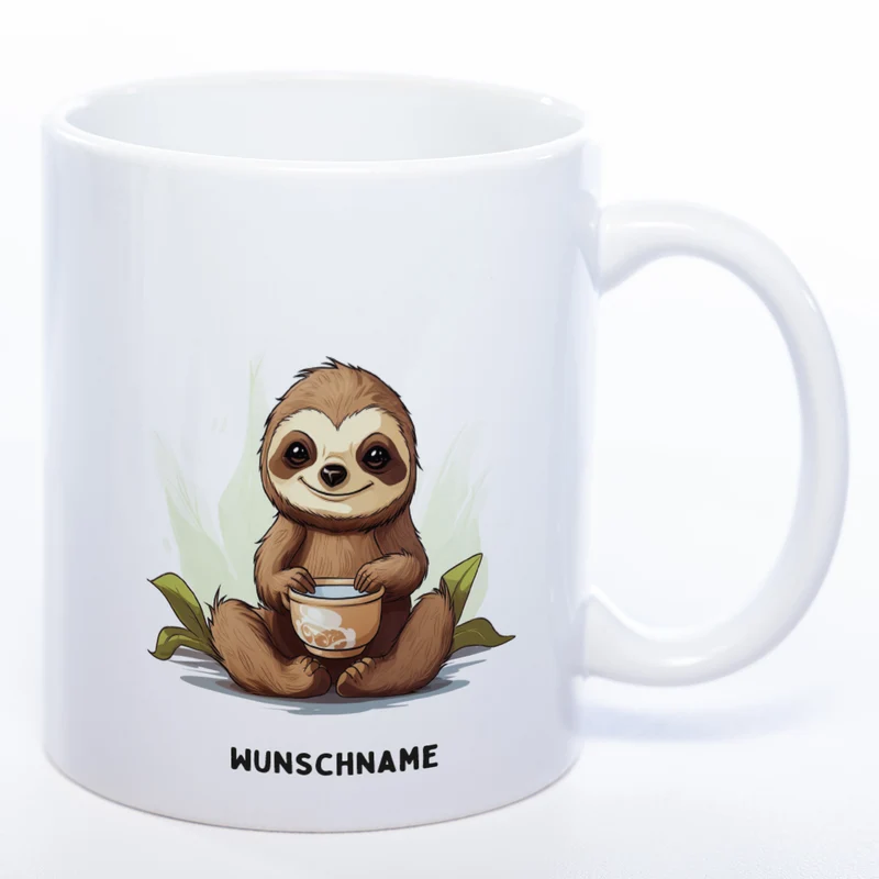 Motiv-Tasse Yogafaultier 2 mit Wunschnamen - Teetasse StickyWorld Exclusive spülmaschinenfest