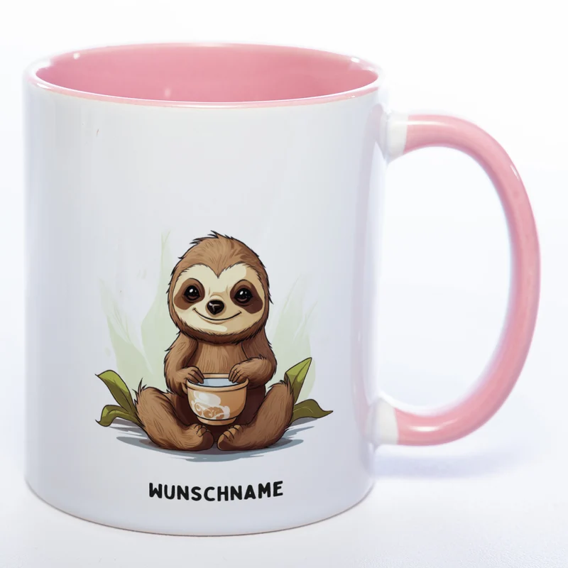 Motiv-Tasse Yogafaultier 2 mit Wunschnamen - Teetasse StickyWorld Exclusive spülmaschinenfest