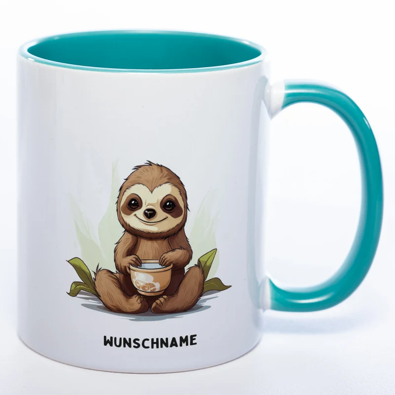 Motiv-Tasse Yogafaultier 2 mit Wunschnamen - Teetasse StickyWorld Exclusive spülmaschinenfest