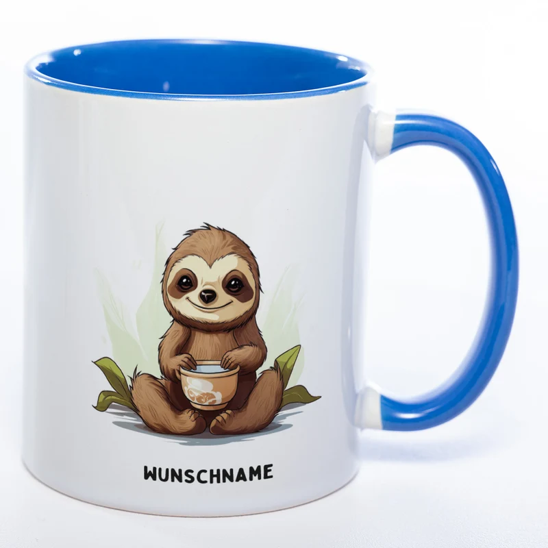 Motiv-Tasse Yogafaultier 2 mit Wunschnamen - Teetasse StickyWorld Exclusive spülmaschinenfest