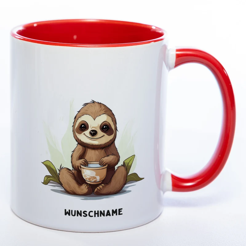 Motiv-Tasse Yogafaultier 2 mit Wunschnamen - Teetasse StickyWorld Exclusive spülmaschinenfest