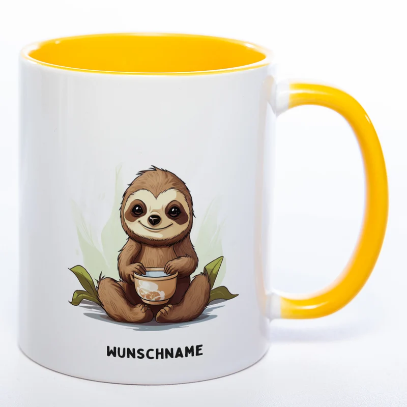 Motiv-Tasse Yogafaultier 2 mit Wunschnamen - Teetasse StickyWorld Exclusive spülmaschinenfest