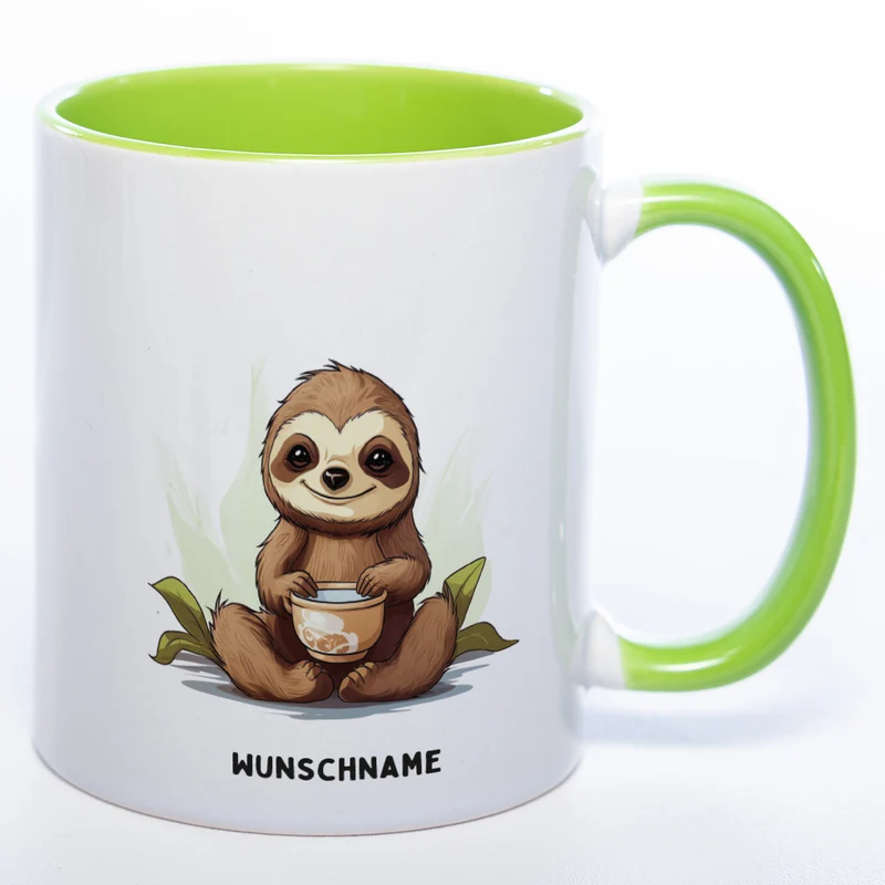 Motiv-Tasse Yogafaultier 2 mit Wunschnamen - Teetasse StickyWorld Exclusive spülmaschinenfest