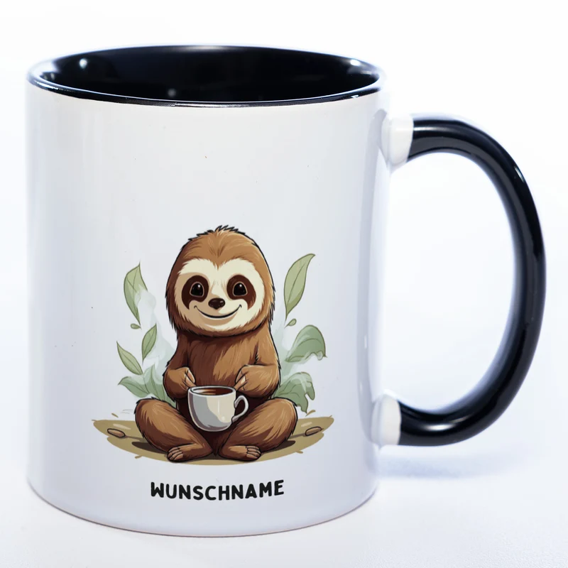 Motiv-Tasse Yogafaultier mit Wunschnamen - Teetasse StickyWorld Exclusive - spülmaschinenfest