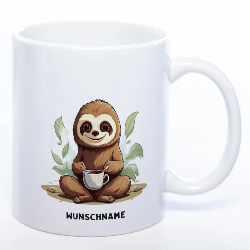 Motiv-Tasse Yogafaultier mit Wunschnamen - Teetasse StickyWorld Exclusive - spülmaschinenfest