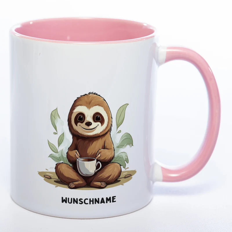 Motiv-Tasse Yogafaultier mit Wunschnamen - Teetasse StickyWorld Exclusive - spülmaschinenfest