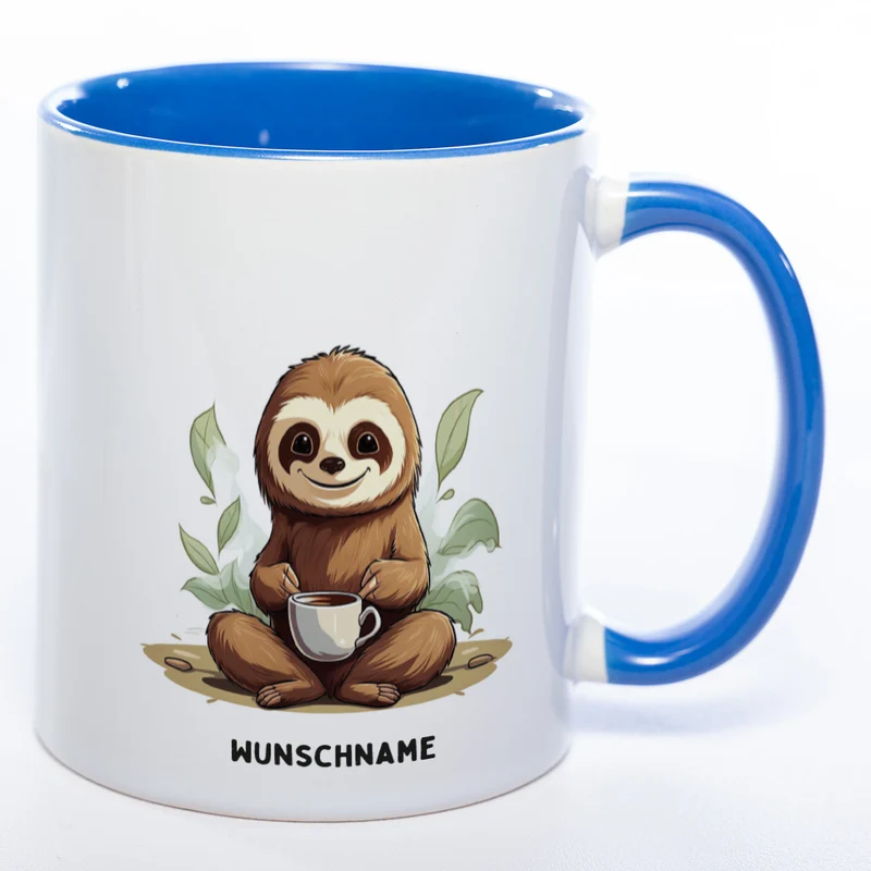Motiv-Tasse Yogafaultier mit Wunschnamen - Teetasse StickyWorld Exclusive - spülmaschinenfest