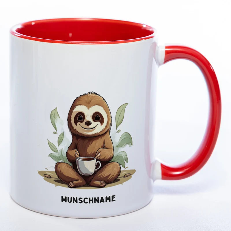 Motiv-Tasse Yogafaultier mit Wunschnamen - Teetasse StickyWorld Exclusive - spülmaschinenfest