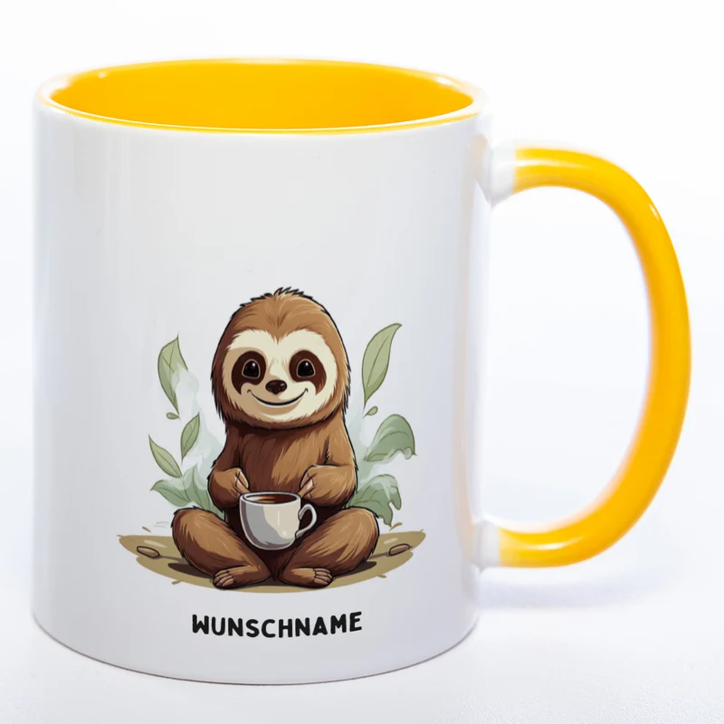 Motiv-Tasse Yogafaultier mit Wunschnamen - Teetasse StickyWorld Exclusive - spülmaschinenfest