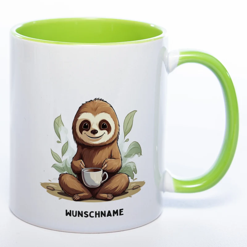 Motiv-Tasse Yogafaultier mit Wunschnamen - Teetasse StickyWorld Exclusive - spülmaschinenfest