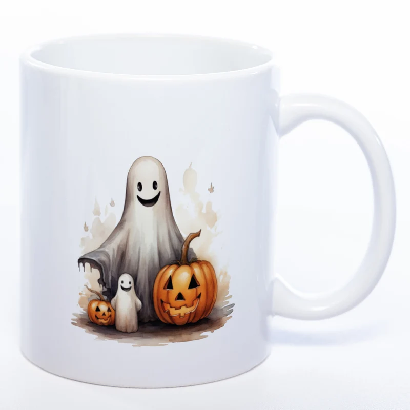 Motiv-Tasse mit süßen Geistern und Kürbissen - exclusive Kaffeetasse spülmaschinenfest