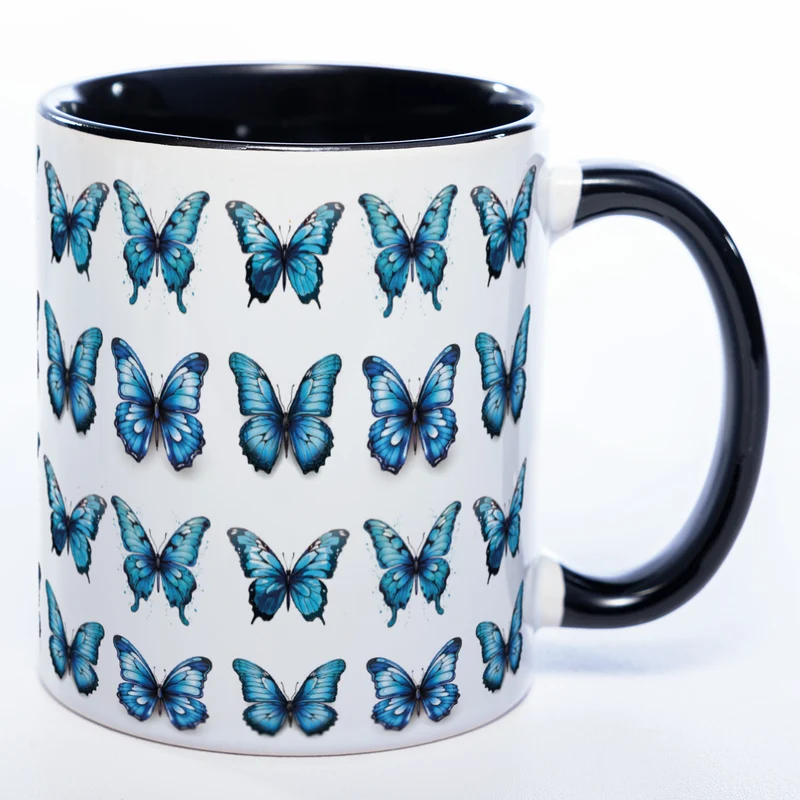 Spülmaschinenfeste Tasse mit vielen blauen Schmetterlingen Variante 2 - Kaffeetasse