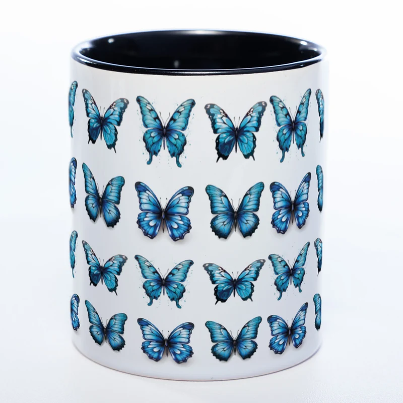Spülmaschinenfeste Tasse mit vielen blauen Schmetterlingen Variante 2 - Kaffeetasse