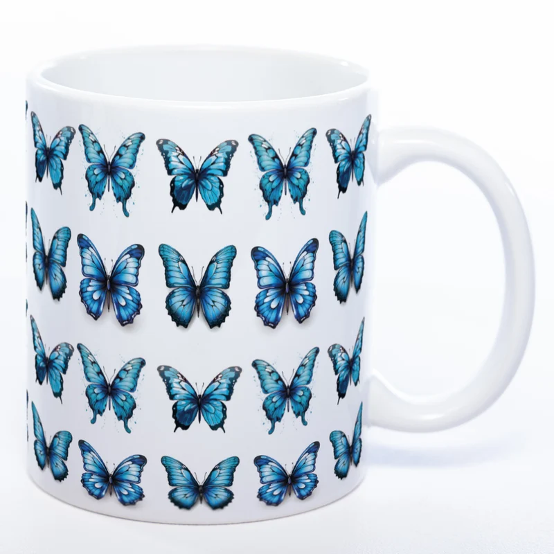 Spülmaschinenfeste Tasse mit vielen blauen Schmetterlingen Variante 2 - Kaffeetasse