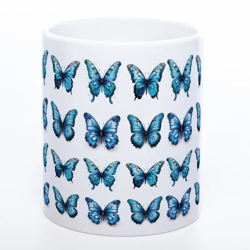 Spülmaschinenfeste Tasse mit vielen blauen Schmetterlingen Variante 2 - Kaffeetasse