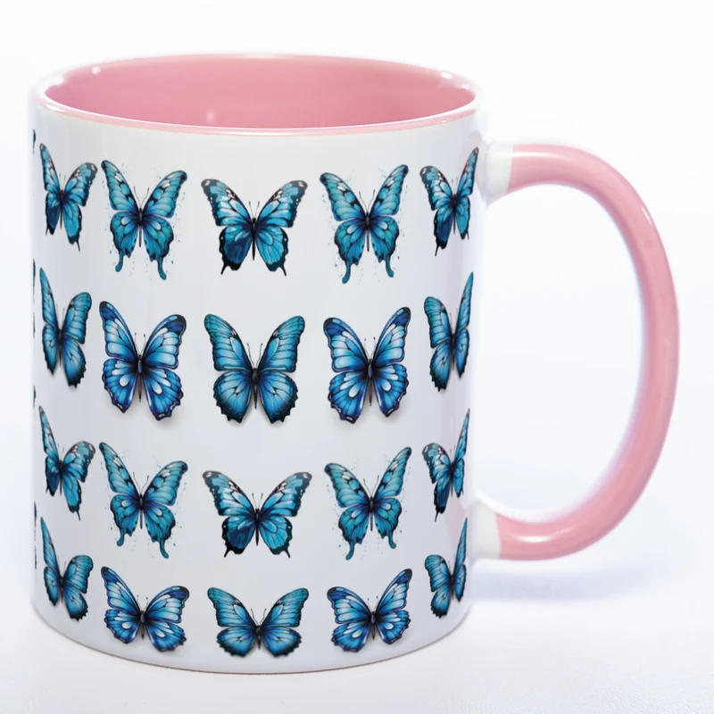 Spülmaschinenfeste Tasse mit vielen blauen Schmetterlingen Variante 2 - Kaffeetasse