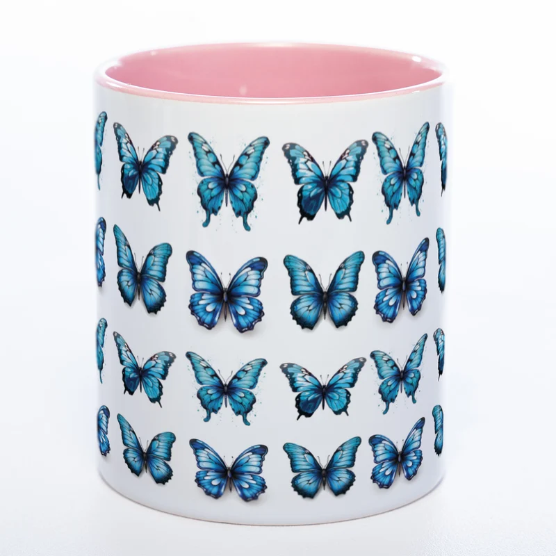 Spülmaschinenfeste Tasse mit vielen blauen Schmetterlingen Variante 2 - Kaffeetasse