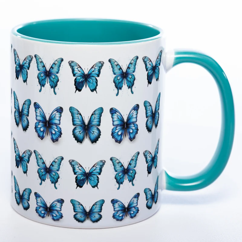Spülmaschinenfeste Tasse mit vielen blauen Schmetterlingen Variante 2 - Kaffeetasse